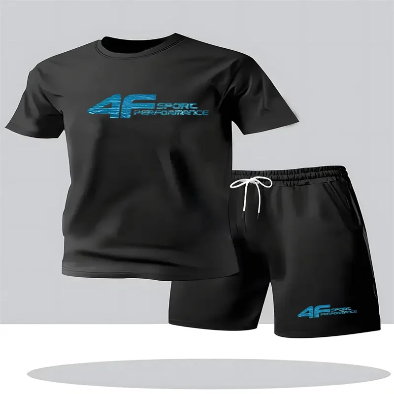 

Summer fashion street short sleeved sports suit men's sports shirt set men's round neck short sleeved shorts sports suit 2-piece