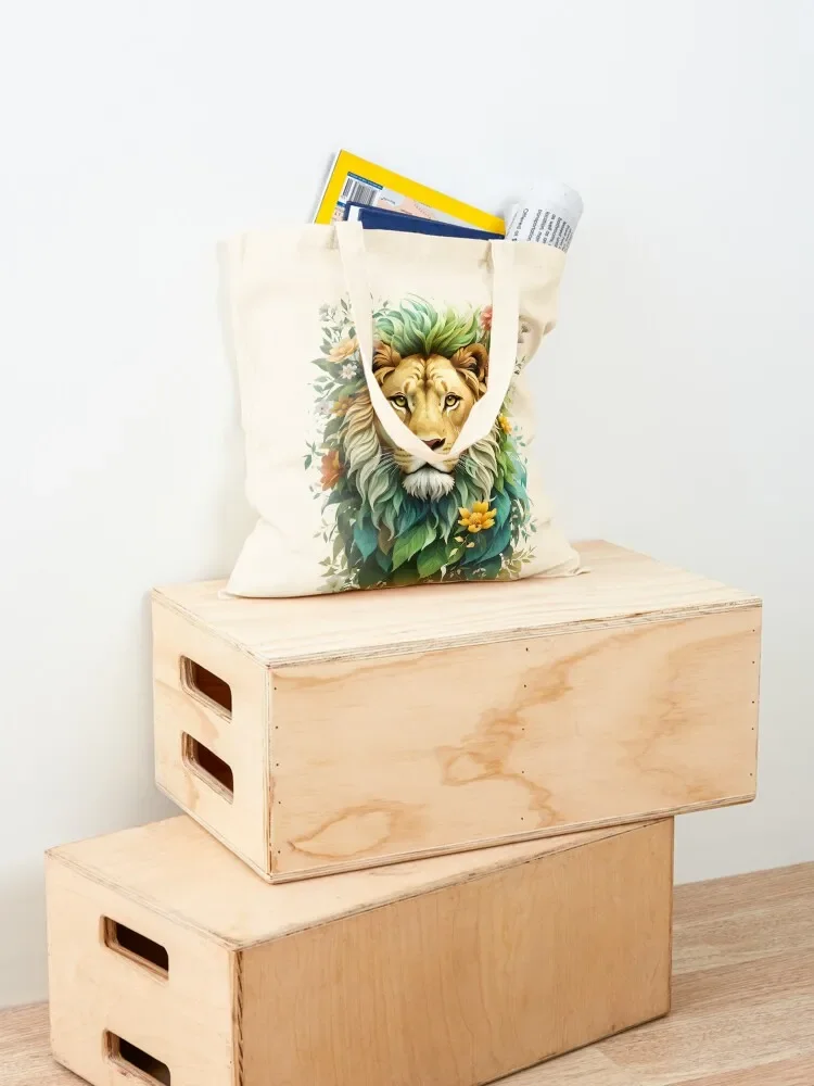 Lion Floral Portrait Tote Bag Reusable bags shopping bag logo great bag hand