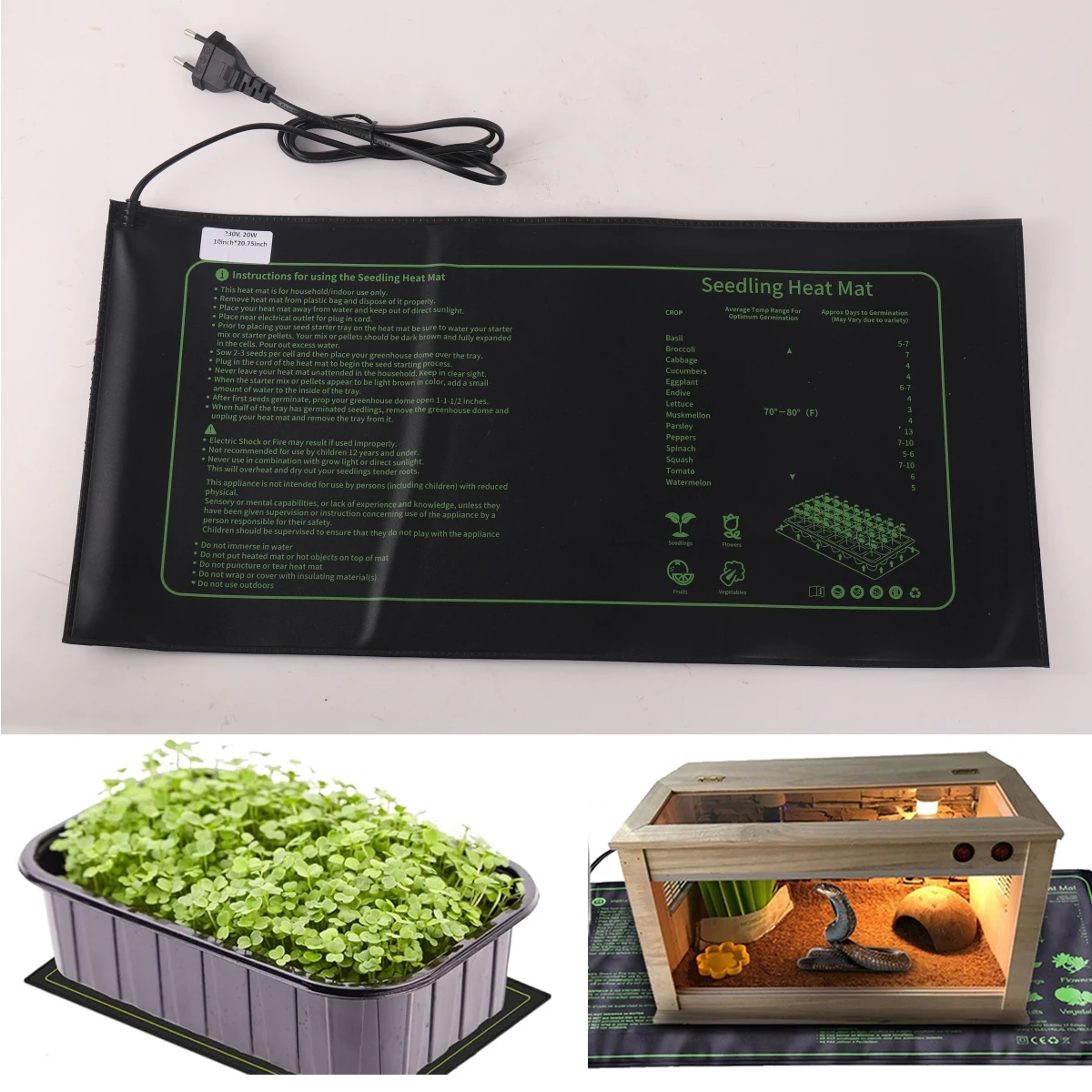 20 واط الشتلات لوحة التدفئة 230 فولت حديقة الدفيئة النبات زهرة الخضار الشتلات زراعة الحرارة حصيرة خزان الأسماك إبقاء لوحة الاحترار #1