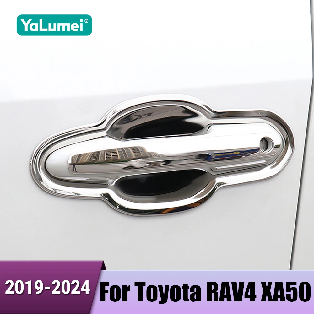 Edelstahl Auto Türgriff Schüssel Scratch Schutz Abdeckung Für Toyota RAV4 XA50 2019 2020 2021 2022 2023 2024 Hybrid Zubehör