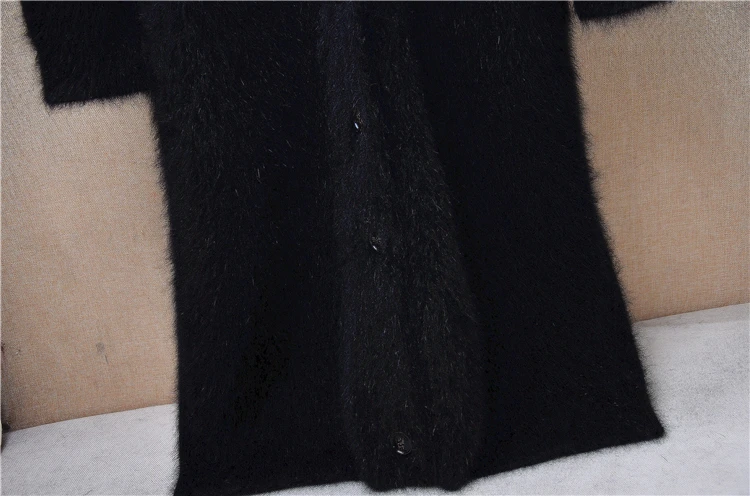 1.4KG Heavy Thick Female Women Fall Winter Black Mink Cashmere Knitted Long Sleeves V-Neck Loose Long Sweater Cardigans Coat