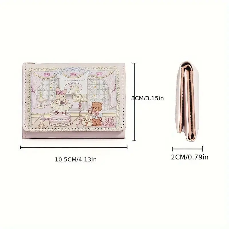 Girl's Dream Spring Picnic Series Rabbit Bear Wallet Cute Original Design Anti-degaussing Multi-card Magnetic Button Coin Purse