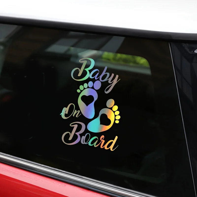 Baby on Board Reflective Car Sticker - Adorable Cartoon Footprints - PVC Vinyl - Self-Adhesive - Glittery End