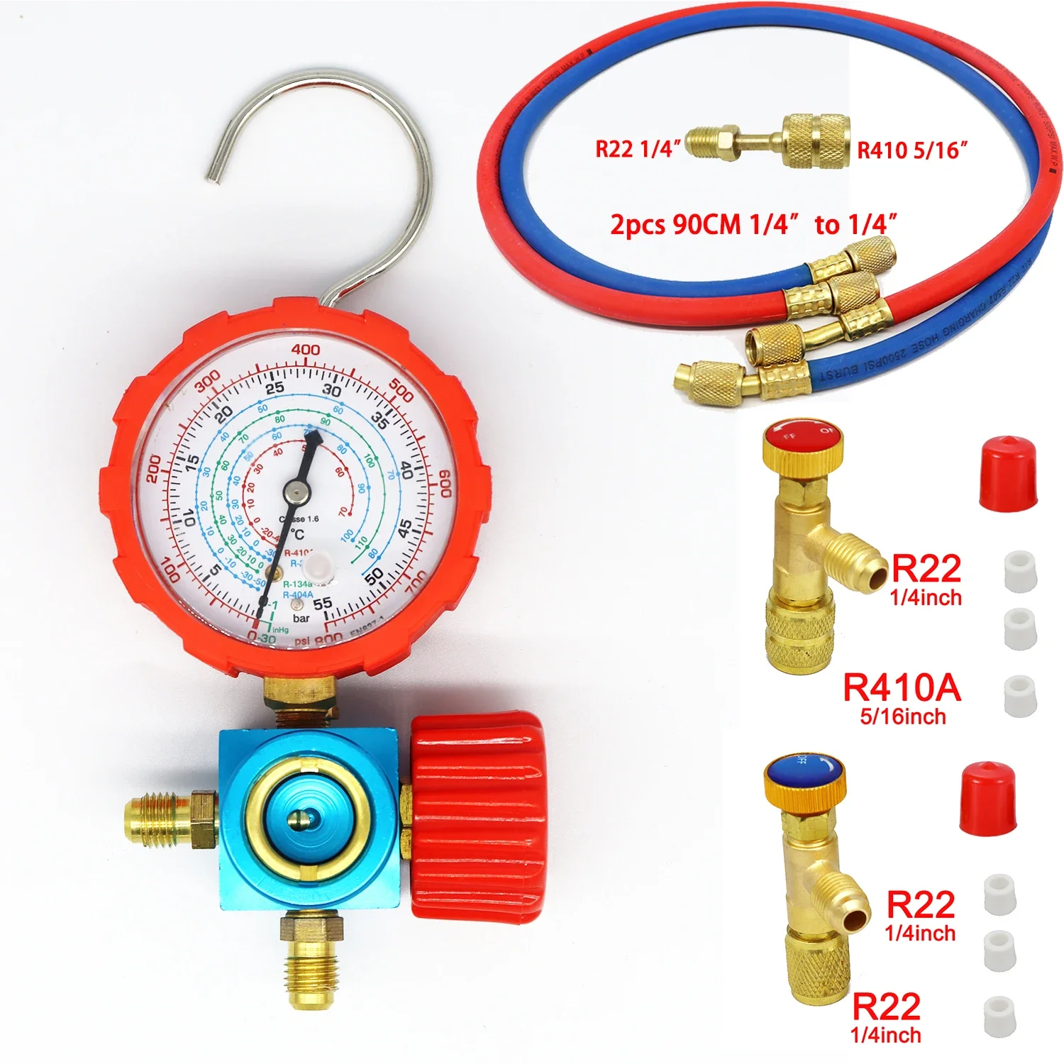 Air Condition Gauge Set For R410A R22 R134a R404A Refrigerants Manifold Gauge Manometer Valve 800psi/500psi with Visual Mirror