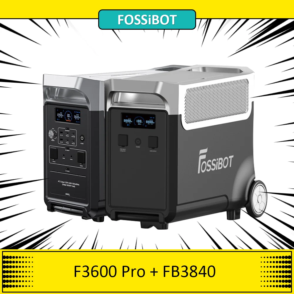 FOSSiBOT F3600 Pro Portable Power Station +  FB3840 Expansion Battery 3840Wh LiFePO4 Battery, Max 11520Wh Expansion, 3600W