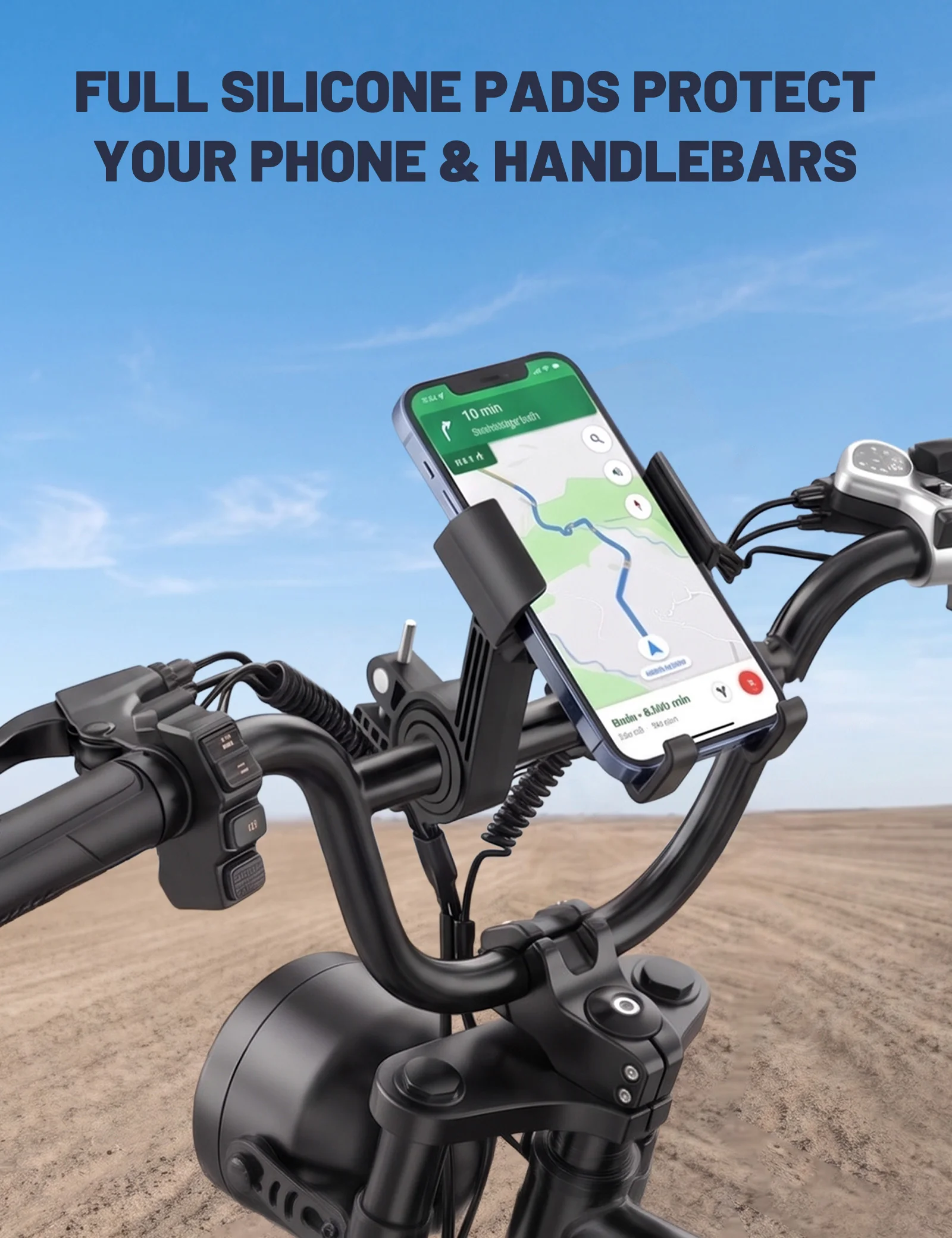 Supporto universale per telefono da bicicletta, in silicone antiurto, da fissare al manubrio, con rotazione a 360°. ° Supporto Girevole Regolabile per Smartphone da 4 a 6,9 Pollici