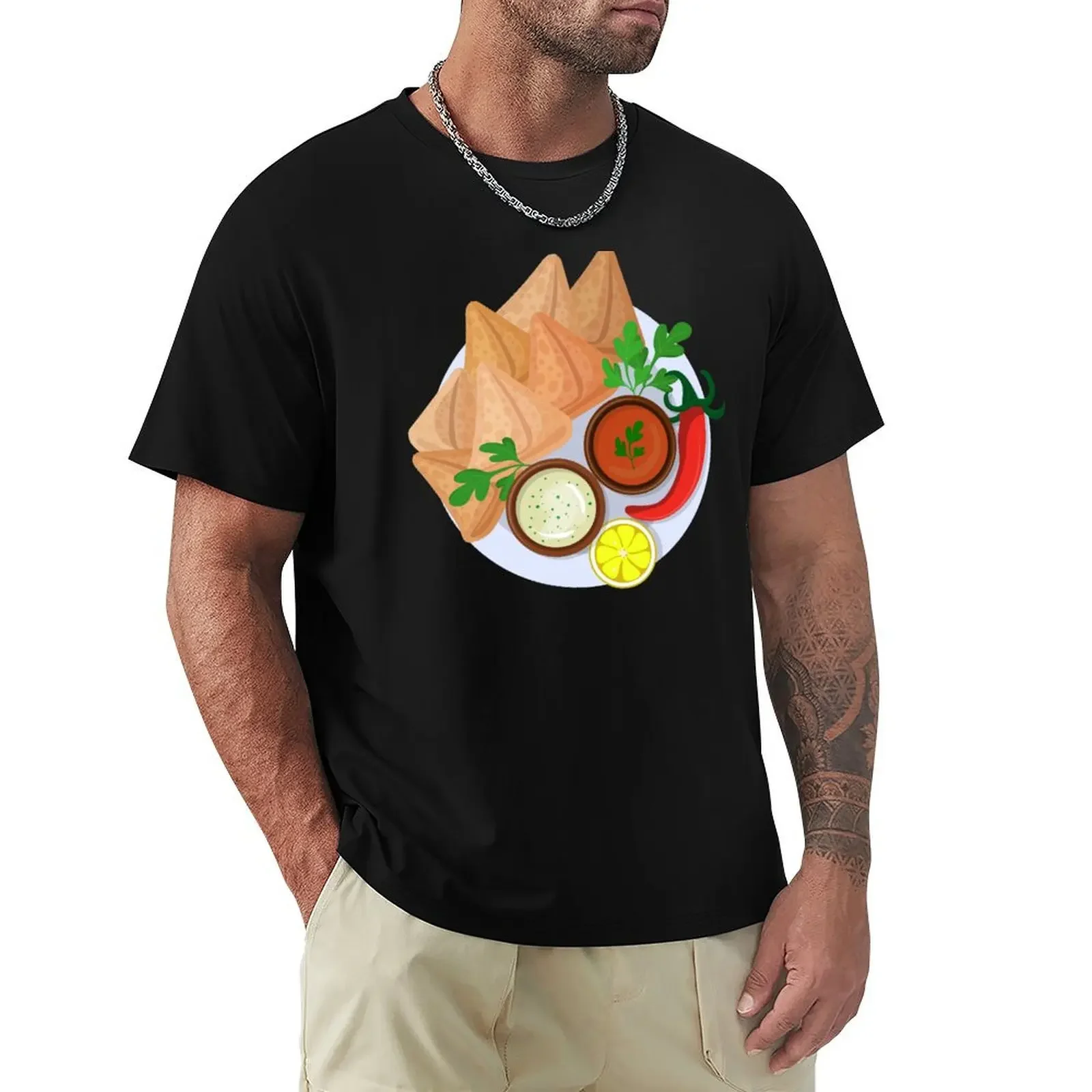 Fried Indian Samosa with Dipping Sauces T-Shirt cheap stuff blanks graphic tee shirt sweat Short sleeve tee men