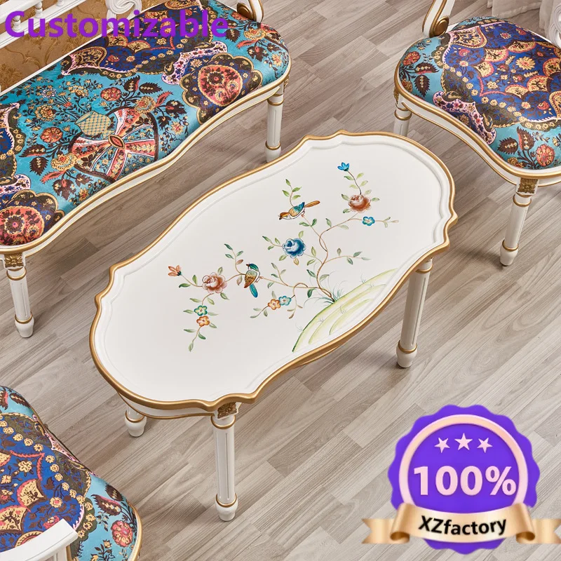 Factory Direct 2026 beauty ivory white chair single double chair oval coffee table living room furniture combination hand-painte