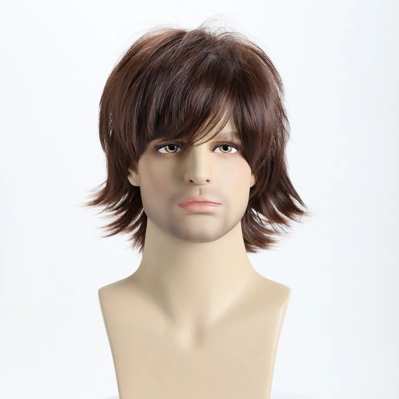 Men& # 039;s slanted bangs, personalized synthetic hair cover, short wig
