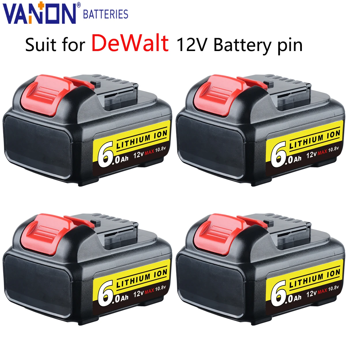 

VANON 4 упаковки DCB120 6,0 Ач 12 В литий-ионная батарея замена для DeWalt DCB121 DCB122 DCB123 DCB124 DCB125 DCB127 MAX штифт батареи