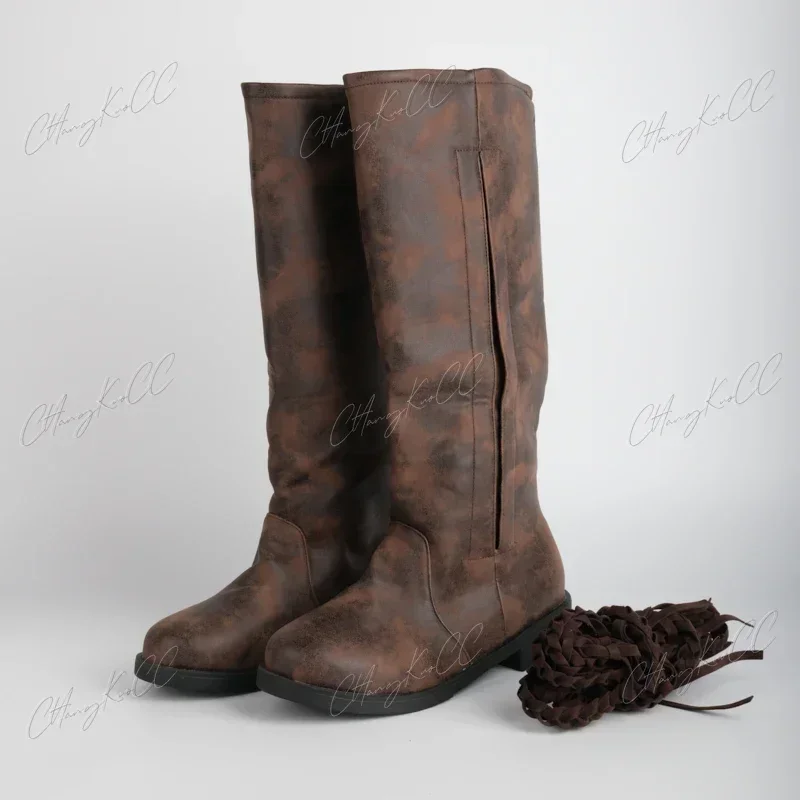 Traje medieval de pirata viking para homens e mulheres, botas retrô, cosplay de Halloween, PU boot, cavaleiro, bandagem, sapatos góticos, inverno, 2024