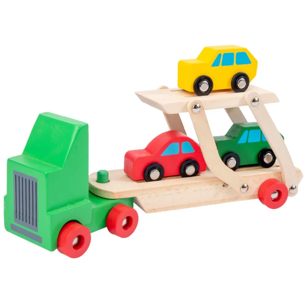 

Building Blocks Wooden Passenger Plane Set Trailer Simulation Double Layer Car Model Passengers Fall-resistant