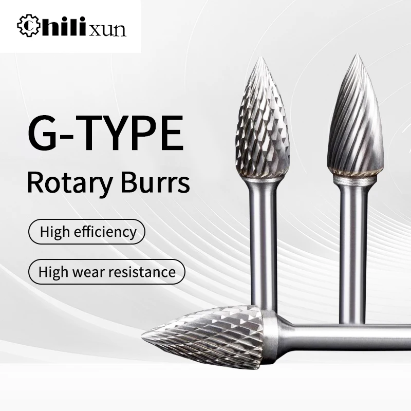 G Type Tungsten Steel Grinding Head Carbide Rotary File Conical Milling Cutter Metal Grinding Engraving Single and Double Groove