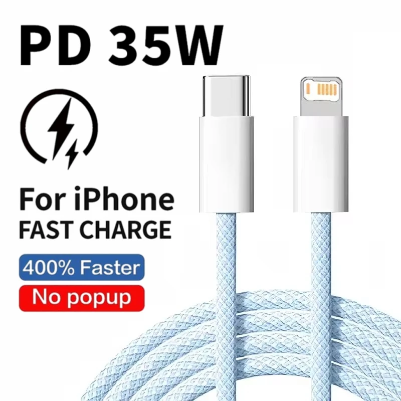 Cable PD 35W Carga Rápida para iPhone 13 14 Pro Max 11 12 mini X XR XS Max 7 8 Plus USB-C Datos Trenzado 1m 2m 2