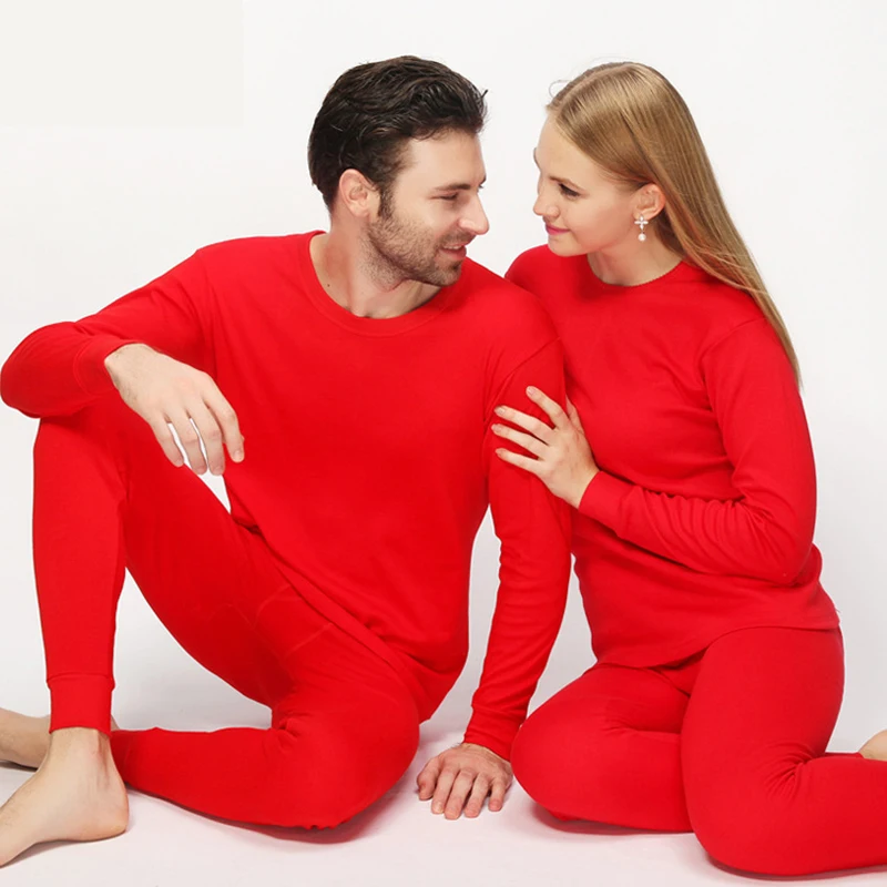 Thermal Underwear Set Men Women 100% Cotton Can Not Ball Does Not Fade Color Is The Year of The Dragon Wedding Red Long Johns