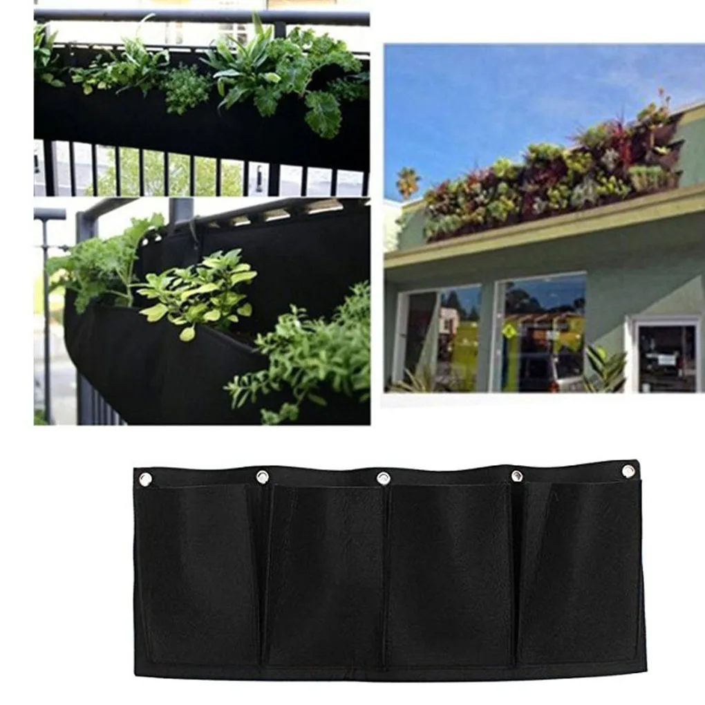 Horizontal Flower Planting Bag 4 Slots Breathable Wall Hanging Growth Pouch Garden Growing Pot Garden Supplies