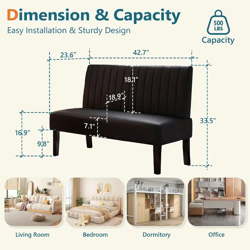 43 Leather Armless Loveseat with USB Compact Couch for Living Room