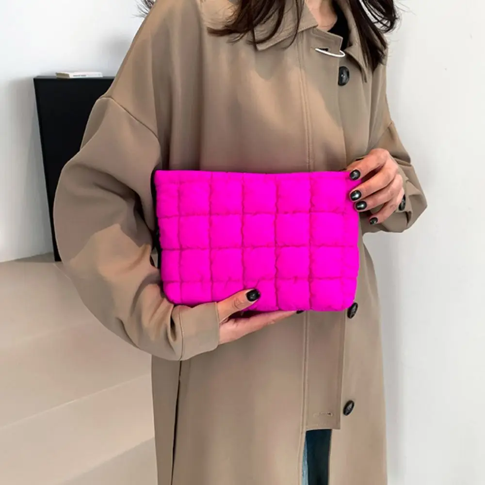 

Portable Puffy Quilted Padded Makeup Bag Storage Bag Handbag Cotton Clutch Bag Solid Color Zipper Cosmetic Bag Travel