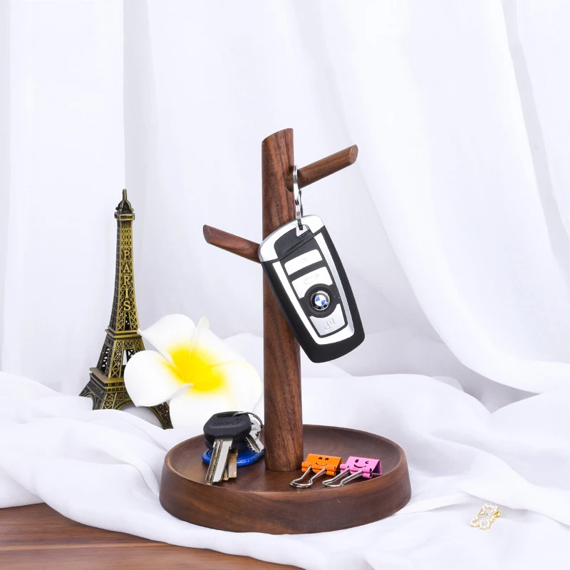 HeMu Solid Wood Tree Branch Key Holder, Desk Jewelry Tray Organizer for Entryway Bedroom Daily Accessories