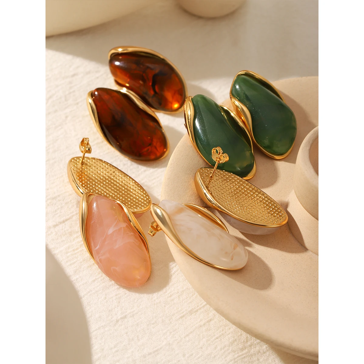 

NovaWay Gold Plated Stainless Steel Shape Resin Earrings Hypoallergenic Waterproof No Tarnish Durable for Women Office Wear
