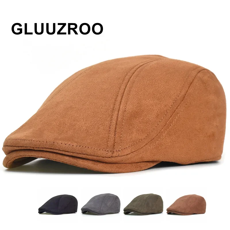New Suede Autumn Winter Beret Fashion Vintage Men Women Newsboy Hat Casual Flat Visor Cap Berets for 54-58cm Head Circum Ference