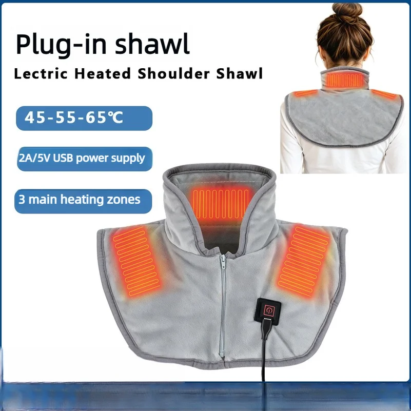 USB-powered heated vest with independent heating zones for the shoulders and neckfeaturing three temperature settings for warmth