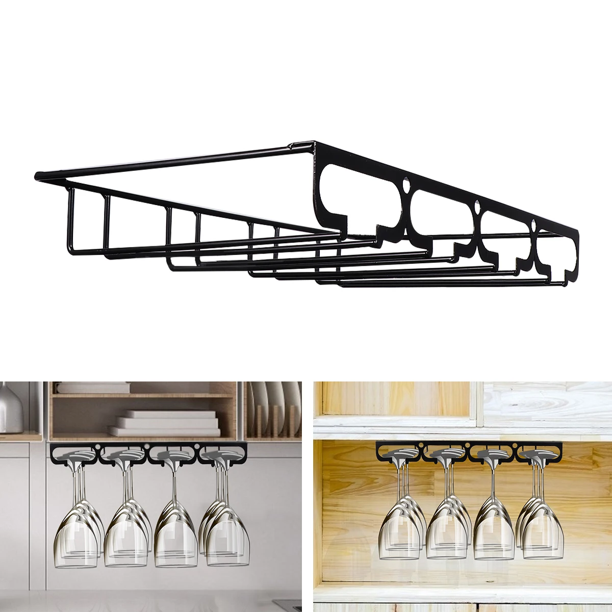 

4 Rows Wine Cup Rack Iron Frame Goblet Holder Black Wall Mounted Glass Shelf Storage Display Shelf For Home Bar Restaurant Gift