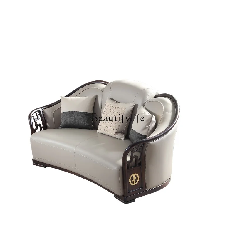 

Light luxury new Chinese ebony sofa storage, living room leather sofa combination