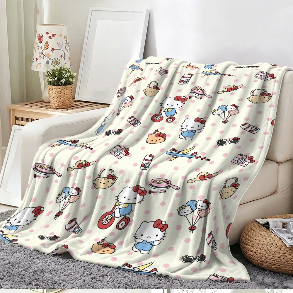 Hello Kitty Travel Pattern Print with Airplane Camera Balloons and Pink Polka Dots Cute Cartoon Design