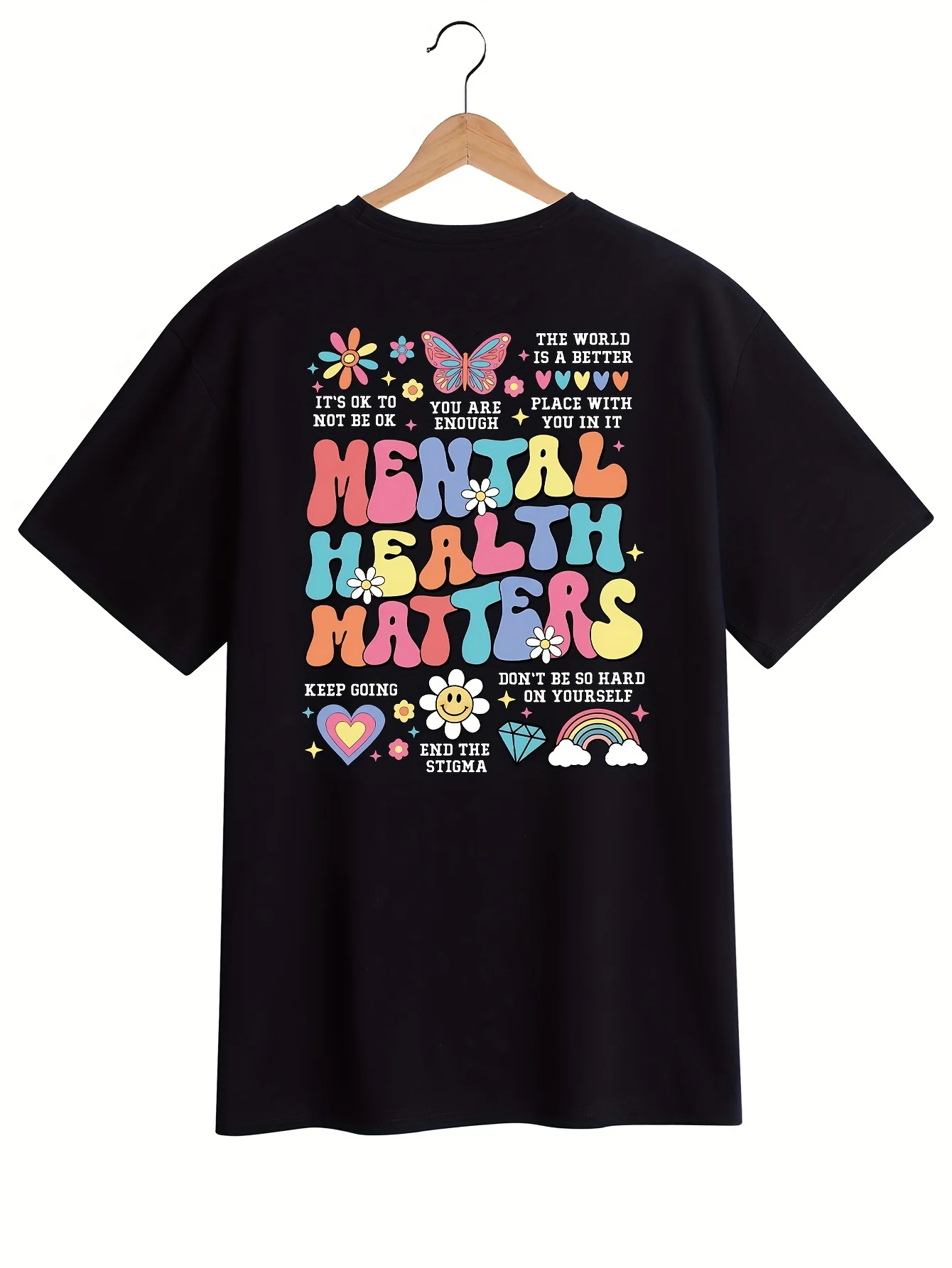 مسائل الصحة العقلية طباعة تي شيرت للنساء ، عارضة طاقم الرقبة ، قصيرة الأكمام أعلى ، الاستمرار