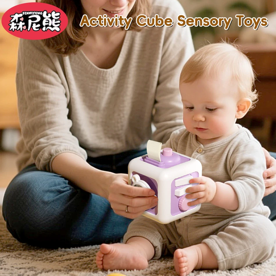 SENNIXIONG 6in1 مونتيسوري النشاط الحسي مكعب مشغول مجلس ممارسة مهارة التعلم الرضع التعليم المبكر لعبة للأطفال هدية