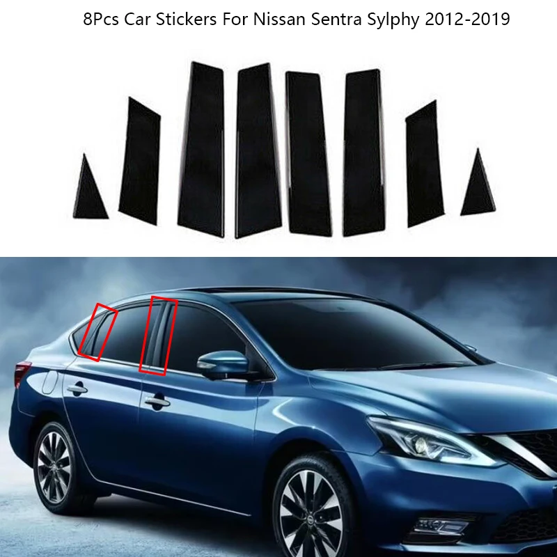 

8Pcs Carbon Fiber Black Door Window BC Column Pillar Post Trim Cover PC Material Sticker For Nissan Sentra Sylphy 2012-2019