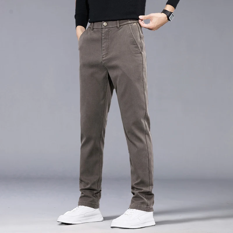

Новые повседневные брюки, мужские прямые эластичные брюки-чиносы на осень и зиму, мужские деловые брюки цвета хаки, модные брюки