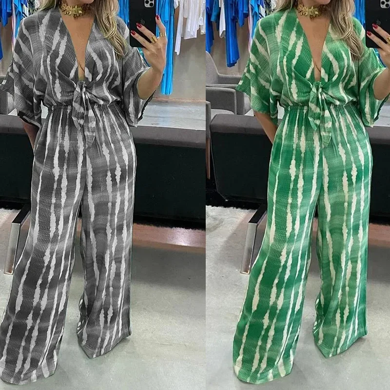 

Fashion Women Jumpsuits 3D Printing Pattern One Piece Overalls Casual Short Sleeve Diagonal Shoulder Jumpsuit for Women Rompers