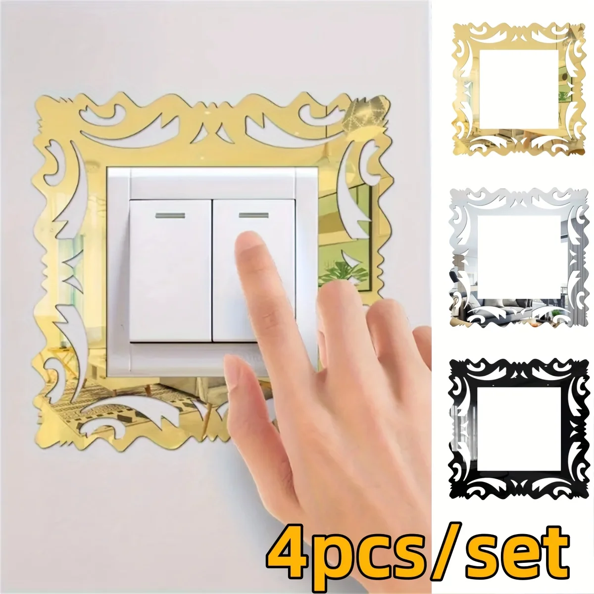 4 pièces 15X15cm interrupteur autocollant décor à la maison Stickers muraux décor salon miroir Style cadre Photo pour magasin décoration murale de la maison