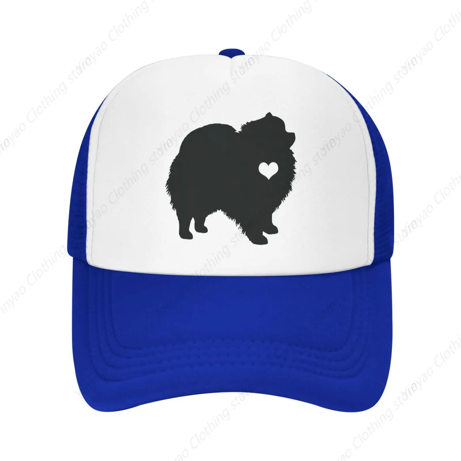 

Pomeranian Dog Silhouette Mesh Truck Hat Sunshade Breathable Baseball Hat Outdoor Snap on Dad Hat