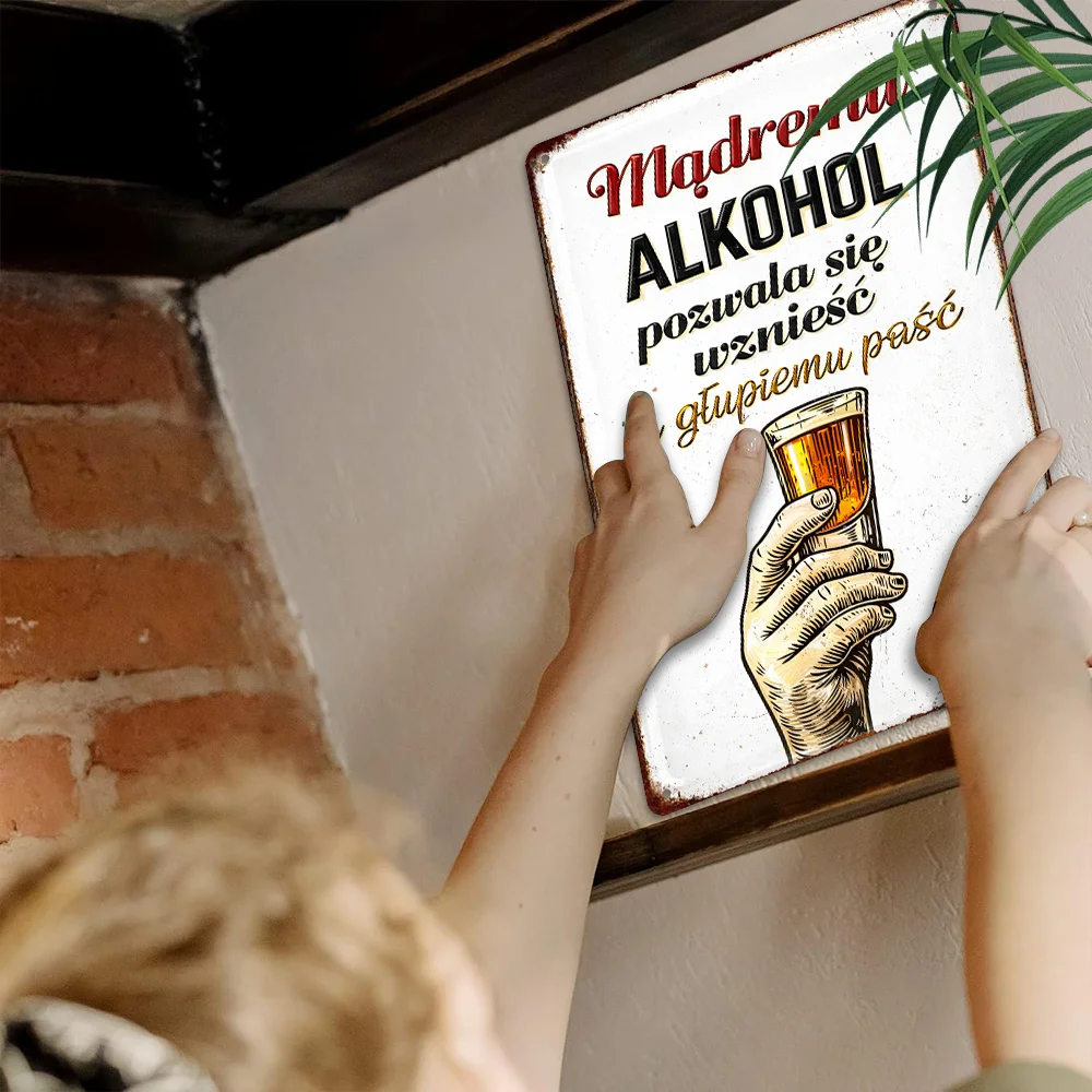 1pc 2D Flat Vintage Style Metal Decorative Sign Alcohol Quote Wall Decor Sign With Wine Glass Illustration, Ideal For Bar,