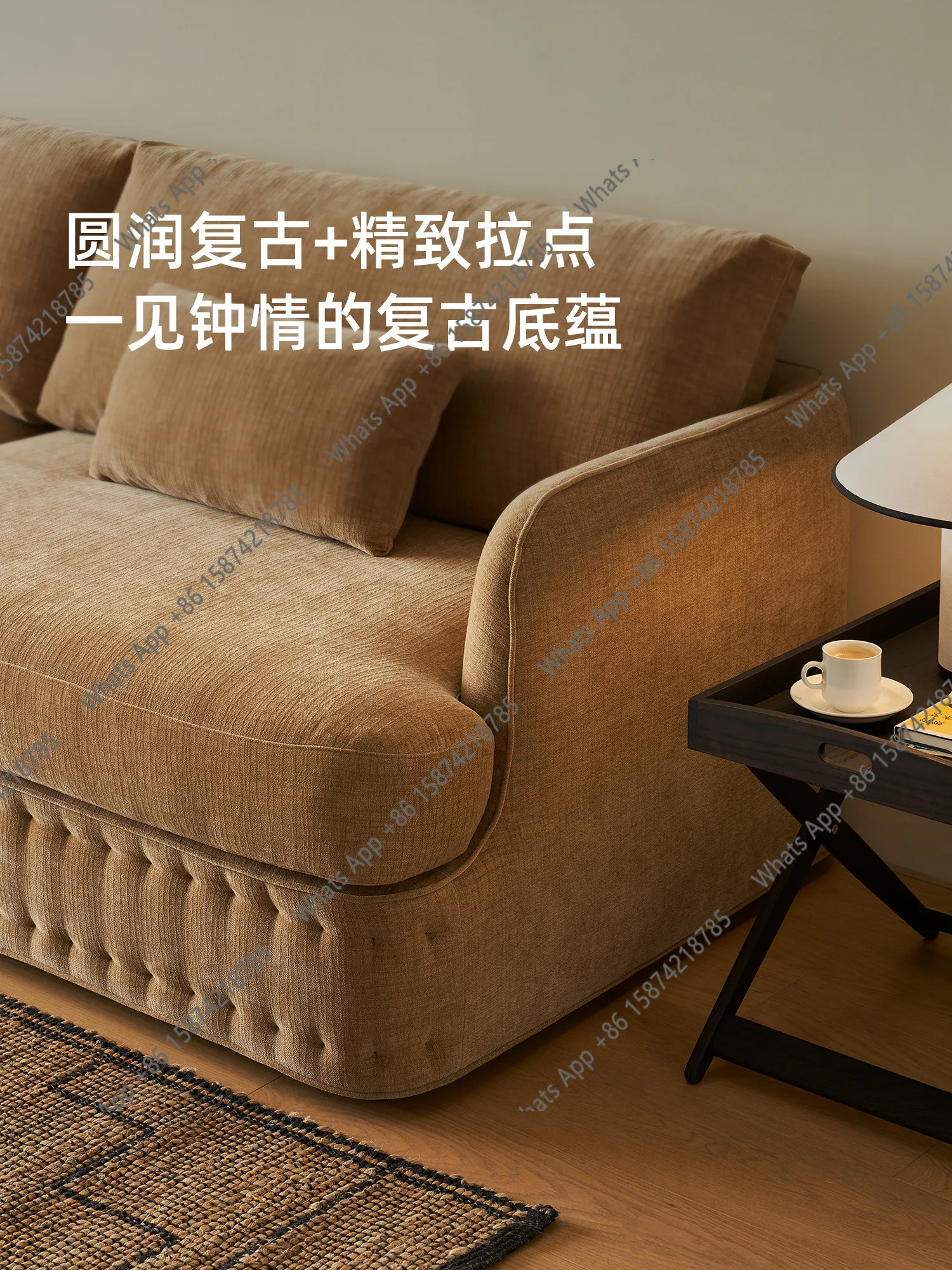 Castle fabric sofa French retro living room straight row medieval cream wind high backrest removable and washable designer model