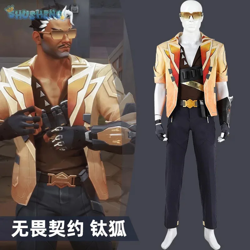 

XT8Tejo VALORANT Cosplay Costume Coat pants wrist protection gloves, belt glasses set Halloween party new Tejo Woman Man unXT6@!