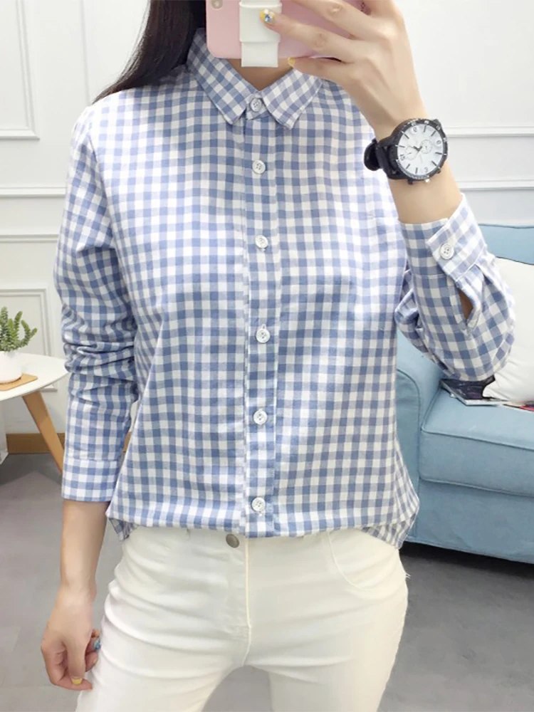 2025년 봄 여성 체크 셔츠 긴팔 루즈핏 면마 린넨 탑 신선한 일본 스타일 학생 캐주얼 스윗 윈드 아우터
