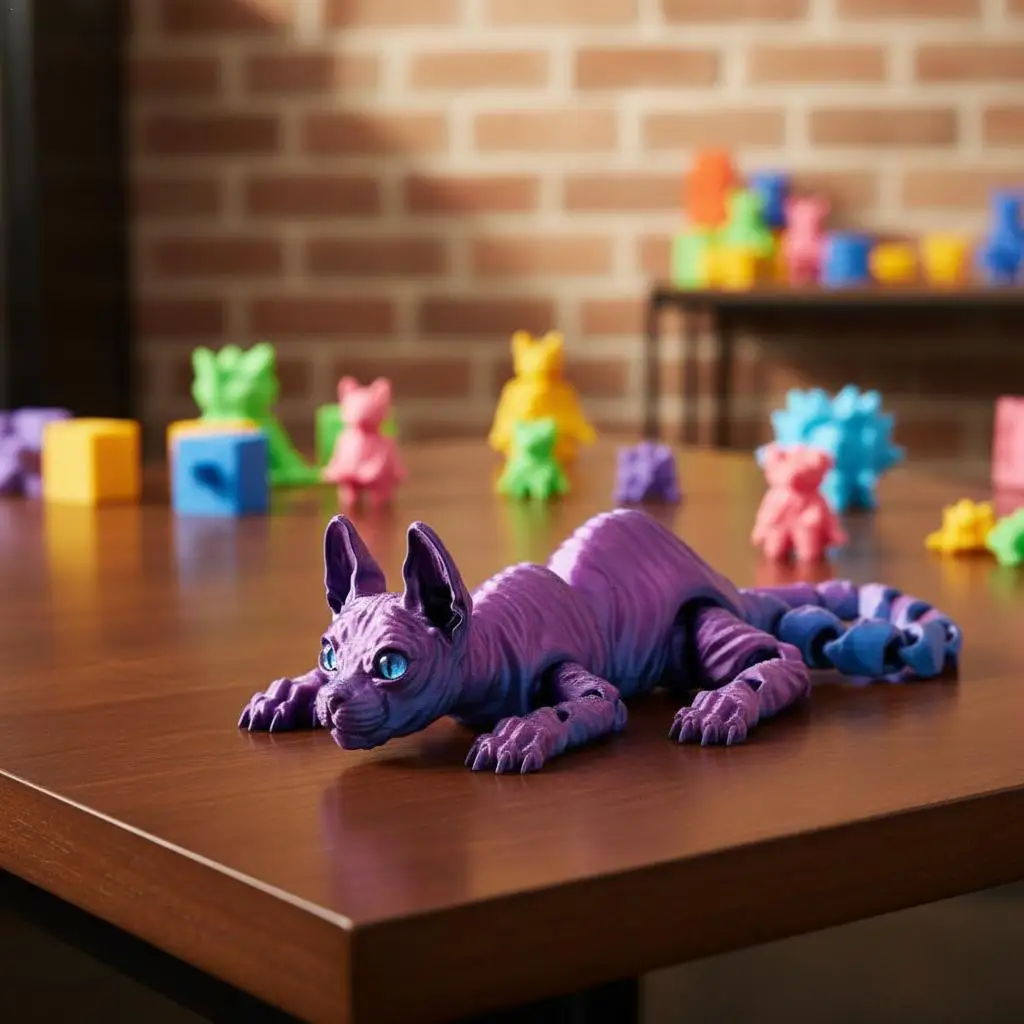 

3D печатная игрушка с изображением кошек и животных, реалистичная безволосная фигурка, шарнирная игрушка для кошек, коллекционное украшение для дома