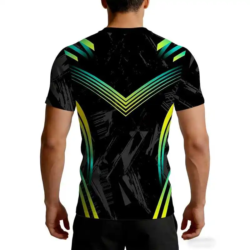 Black Gradient Neon Green V-Pattern Mecha Lines Compression Tshirt High-Elastic Quick-Dry Fabric V-Pattern Texture Fit Chest Wai