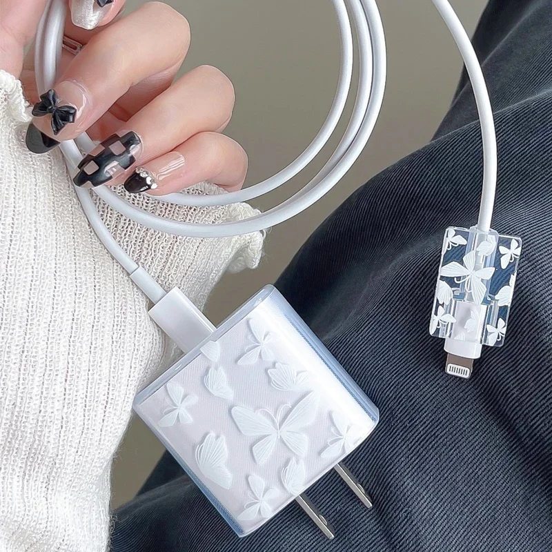 For Apple 18W 20W USB-C Power Adapter Charger Protective Case Cable Protector Cover for IPhone 11 12 13 14 Pro Butterfly Charger
