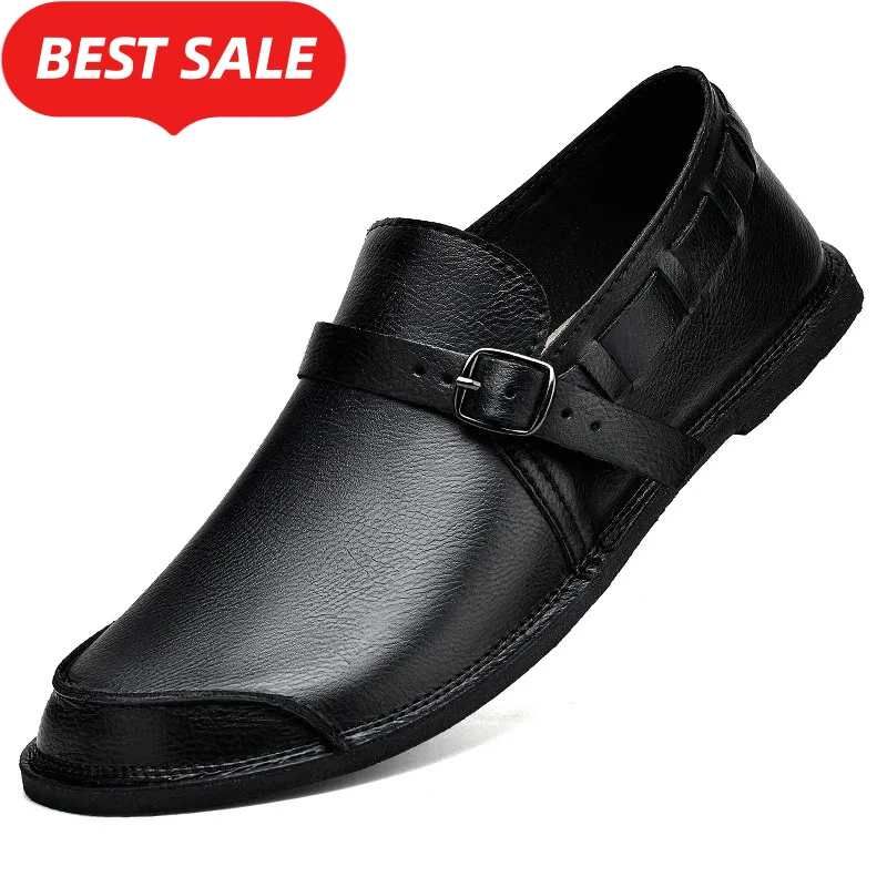 

British Style Men Loafers Male Comfortable Dress Genuine Leather Men Casual Flats Non-Slip Mens Moccasins Classic Slip on Shoes