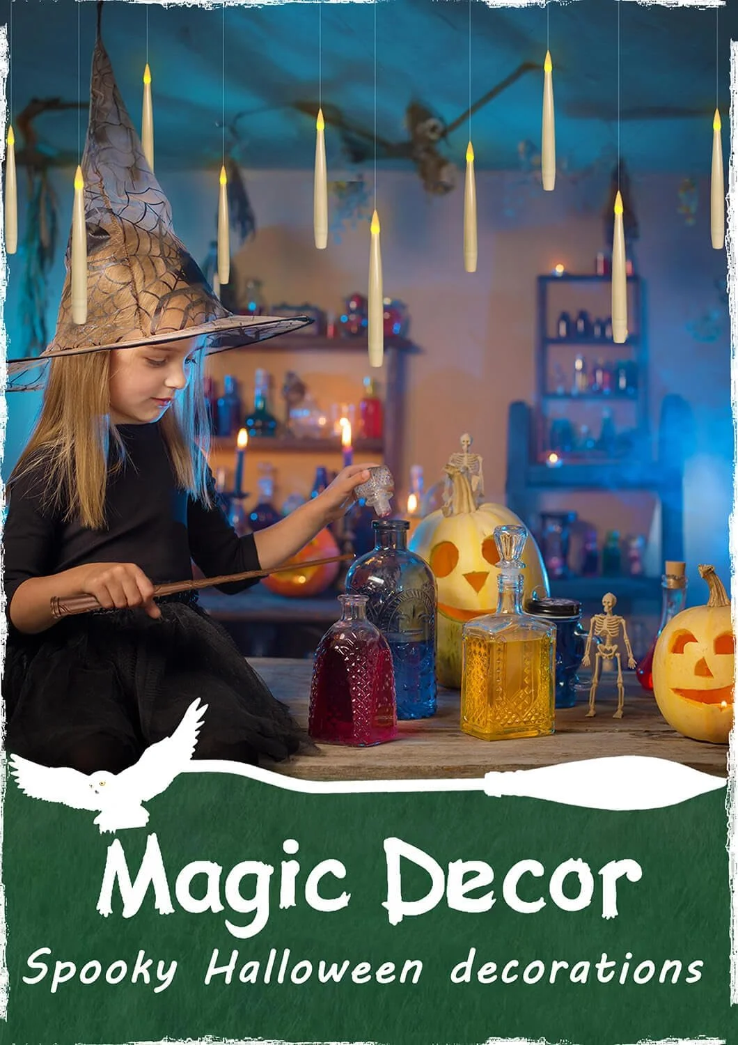Halloween Floating LED Candles, Battery Operated Flickering Flameless Hanging Lights with Magic Wand Remote, 10 to 24 Pack