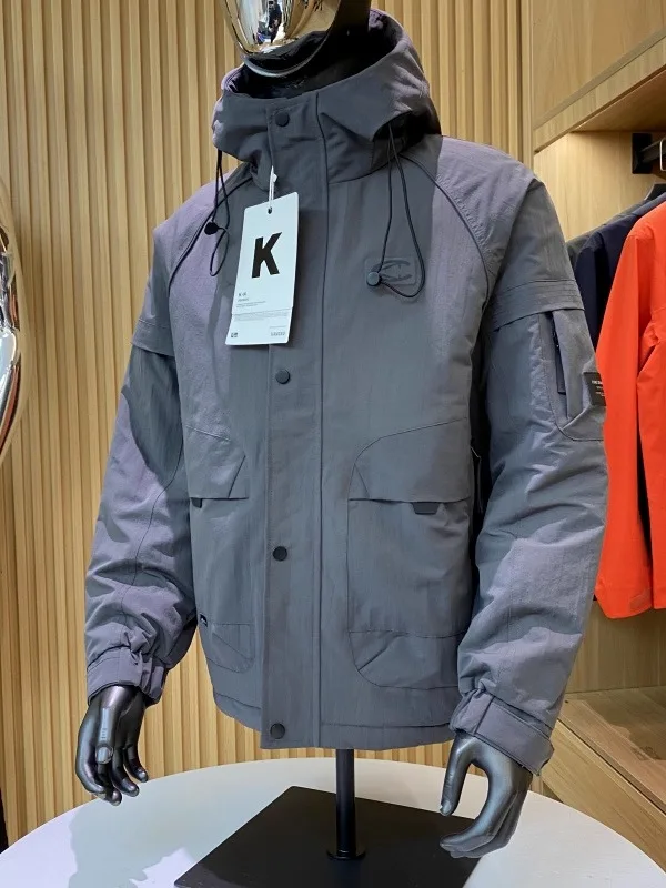 

Trendy Line Diamond Pattern Cotton Fill Outdoor Hooded Thiened Men's Cotton Jaet Coat for Autumn Winter Couples