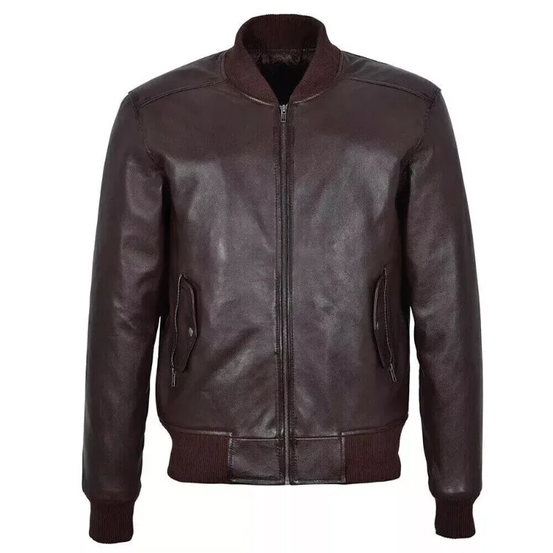 

Winter Fashion Men's NEW Soft Real Lambskin Outwear Leather Jacket Zip-Up Bomber