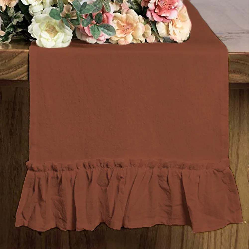 Chemin de table en coton à volants, couleur unie, style rustique américain, linge de table lavable, set de table vintage, style ferme