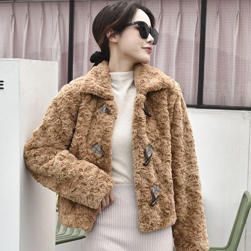 Imitation Mink Fur Coat Women's 2024 NEW Autumn Winter Jacket Cow Horn Buckle Fur One-Piece Faux Fur Coat Female Outerwear Top