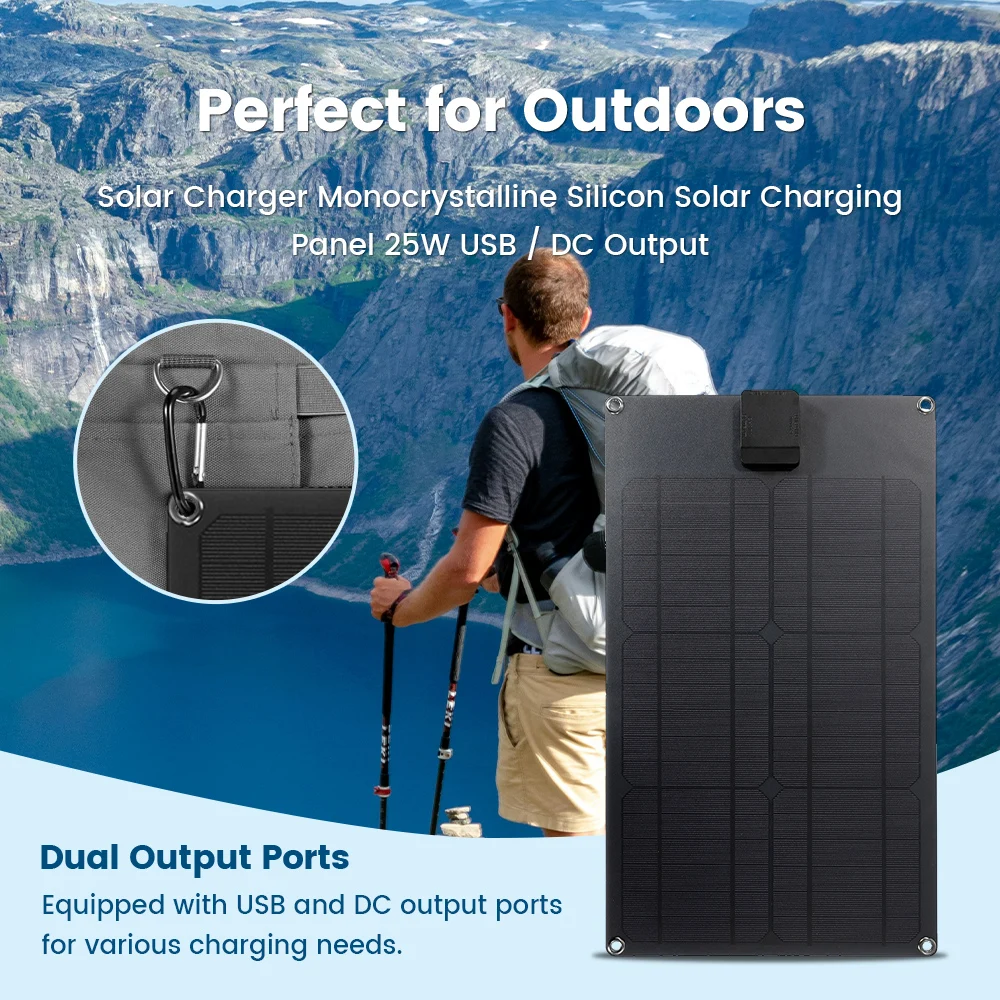 25W Portable Solar Panel 5V Solar Plate USB / DC Output Safe Stabilize Charger ForPower Bank Phone Outdoor Camping Home RV Gift